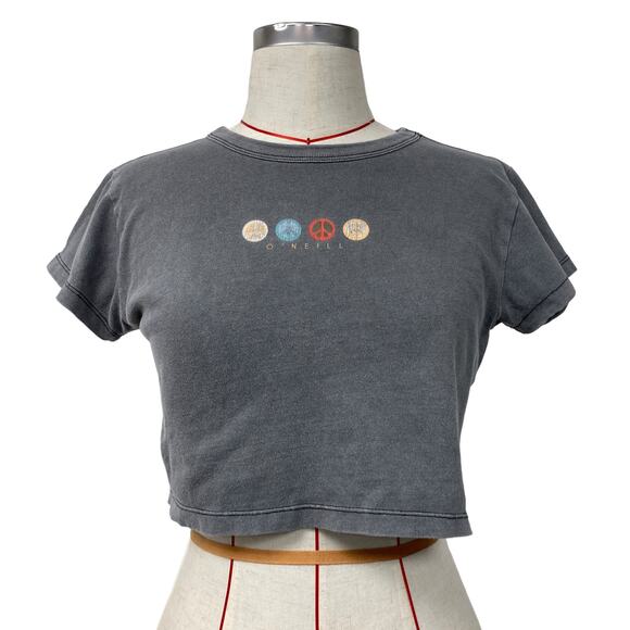 O'Neill Womens Size M Grey Short Sleeve Graphic Crop Top - Picture 1 of 6
